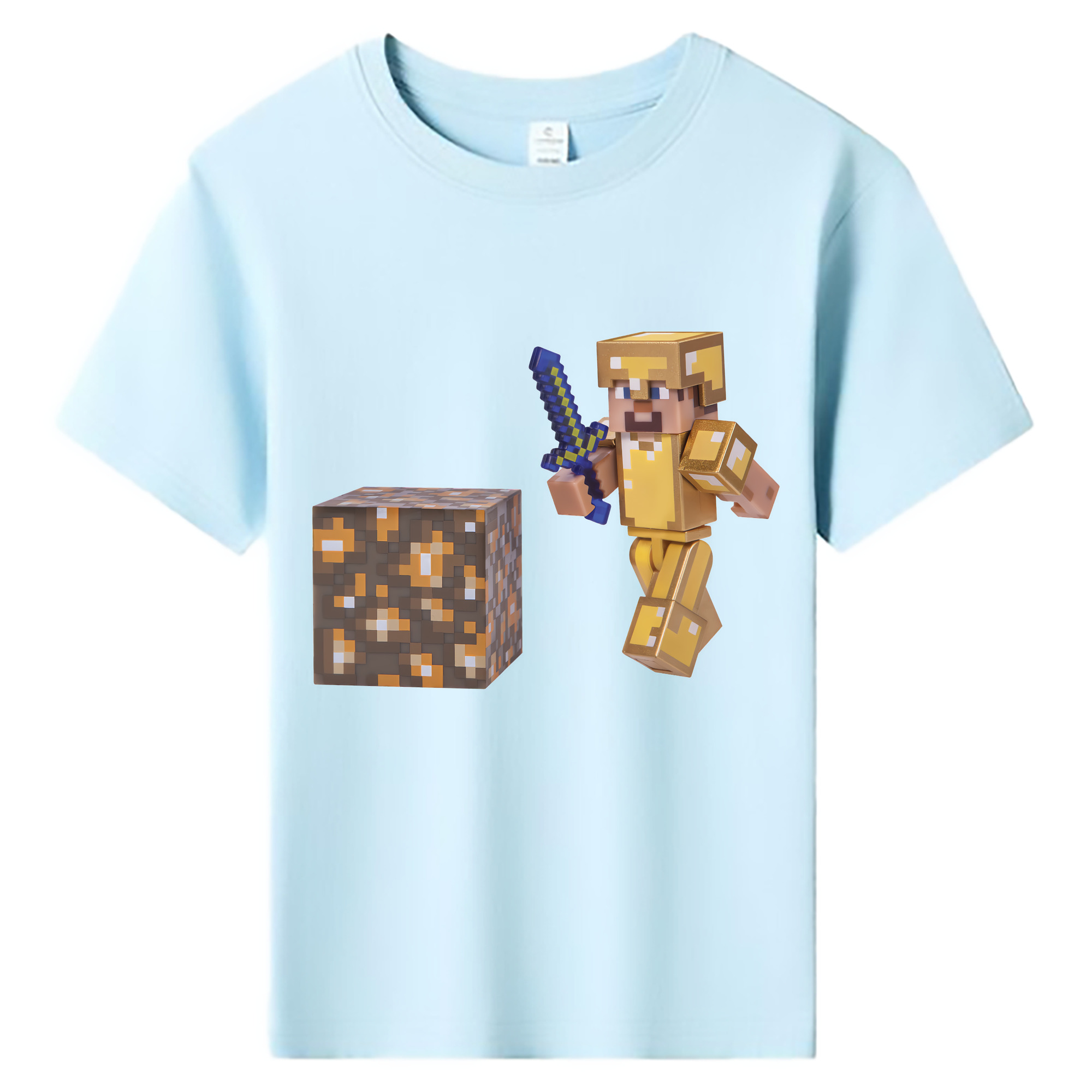 （画像用） マインクラフト ブロックの世界 Minecraft MC Block world 綿100％キッズTシャツ（フロントプリント）